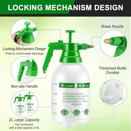 2 Set Handheld Pump Sprayer 68 oz Garden Pump Sprayers 0.5 Gallon 2l Adjustable Water Spray Bottles with Steel Nozzle Extended Rod for Plant Mist Watering Spraying Fertilizing Cleaning - color: White, size: 2L