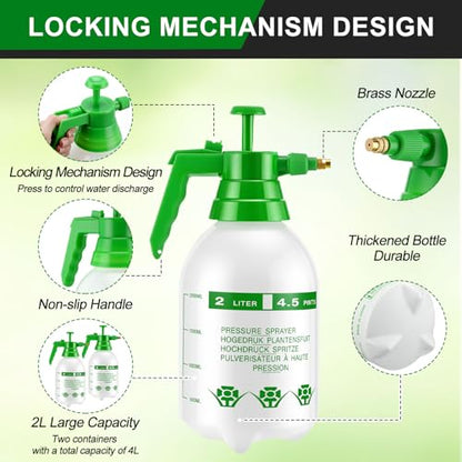 2 Set Handheld Pump Sprayer 68 oz Garden Pump Sprayers 0.5 Gallon 2l Adjustable Water Spray Bottles with Steel Nozzle Extended Rod for Plant Mist Watering Spraying Fertilizing Cleaning - color: White, size: 2L