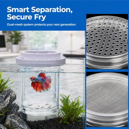 Breeder Box for Fish Tank, 2 Pieces, Floating | Plastic Aquarium Isolation Box, Mesh Fish Nursery Separator Tank Hatchery Incubator for Shrimp, Betta, Clownfish, Guppy