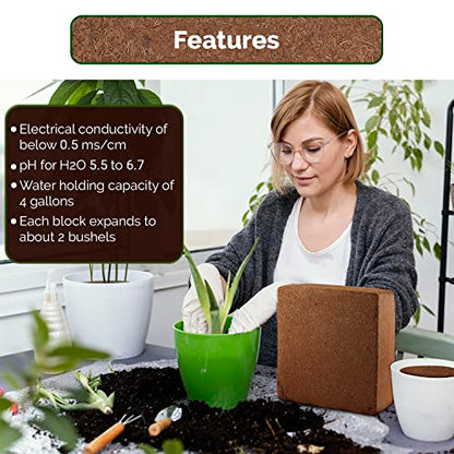 UBICON Organic Coco Coir Growing Medium 11 Pound Block | Expands to Approximately 20 Gallons | Ideal for Gardens and Raised Beds | Excellent Drainage and Root Growth