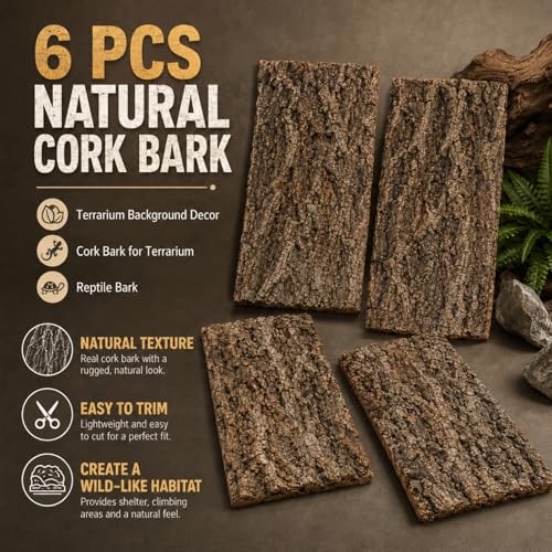 RHBLME 6 Pack Cork Bark for Reptiles, 11.8" L x 7.8" W Cork Bark for Terrarium, Reptile Tank Background Terrarium Backdrop Wall Decor Natural Reptile Climbing Mat
