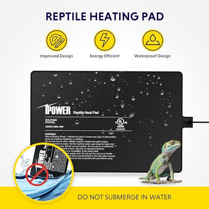 iPower Reptile Heat Pad 8 by12 Inch Under Tank Terrarium Warmer 16W Heating Mat for Turtle, Lizard, Frog, Snake, Hermit Crab and Other Small Animals - size: 8 X 12 Inch, New