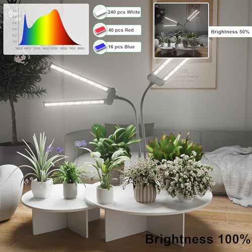 LED Grow Light,Super Bright 6000K White Full Spectrum Clip Plant Growing Lamp with Rotatable Dual Head for Indoor Desk Plants,Dimmable & Timer 4/8/12H,High Power Output for Faster Growth,2-Head - size: 2 Tube