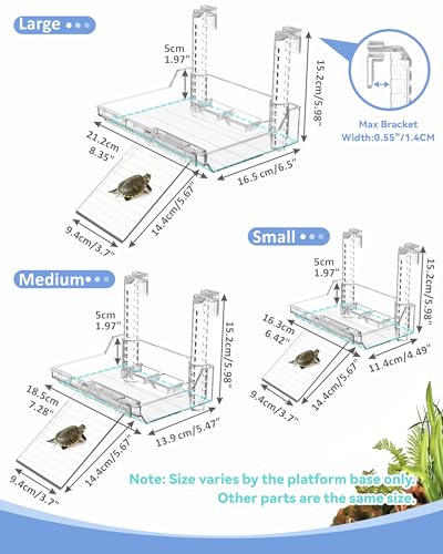GOZILLA Turtle Basking Platform with Feeding Tray & Adjustable Ramp,Anit-Slip,Durable,Height Adjustable Hanging Platform.Acrylic Turtle Dock for Small Turtles, Reptiles and Aquatic Pets. (Large Kit) - size: Large
