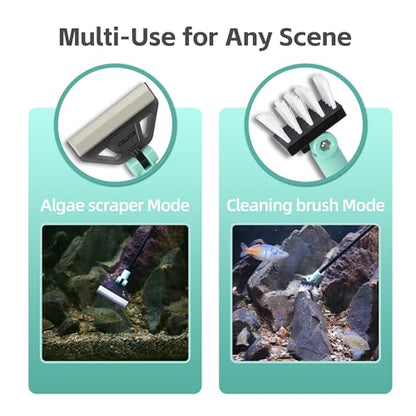 UPETTOOLS Algae Scraper for Glass Aquariums, 2 in 1 Adjustable Algae Scraper with 5 Stainless Steel Blades and Cleaning Brush, Aquarium Glass Cleaning Tools for 20-40 Gallon Fish Tank