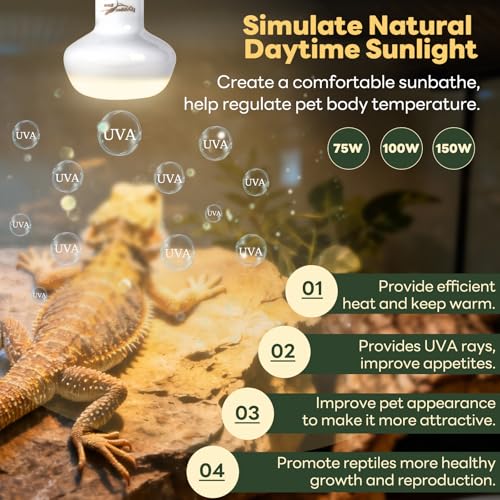Reptile Heat Lamp, 2 Pack 100W Simulated Natural Sunlight Heat Lamp Bulbs Reptile Warm Light Lamps UVA Daylight Basking Light for Bearded Dragon Chameleon Turtle Snake Gecko Lizard Chicken, White - color: White, size: Day(100)