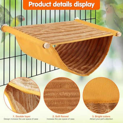 BWOGUE Winter Warm Bird Nest Bed Hanging Hammock Snuggle Hut Parrot House Tent Toy Bird Cage Perch for Parakeet Budgies Cockatiels Lovebird Cockatoo Finch Hamster Chinchilla Guinea Pig(Large, Yellow) - color: Yellow, size: Large (13.56"x9.2")
