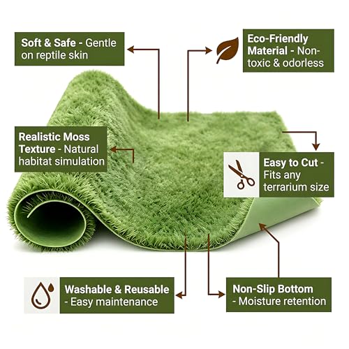 Reptile Carpet Substrate, Washable Absorbent Moss Mat Bedding Liner | Made of thick fiber for amphibian terrariums, this non-slip flooring holds moisture to keep tanks stable, sized 17.72x23.6in
