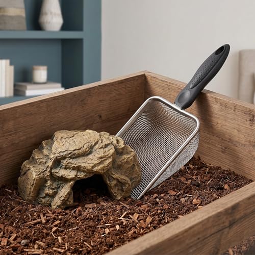 ibasenice Fine 6-Mesh Litter Sifter, Bearded Dragon Poop Scoop, Reptile Substrate Scoop, Metal Terrarium Cleaning Tool for Leopard Gecko Enclosures Mesh Size 3.8X3.8mm