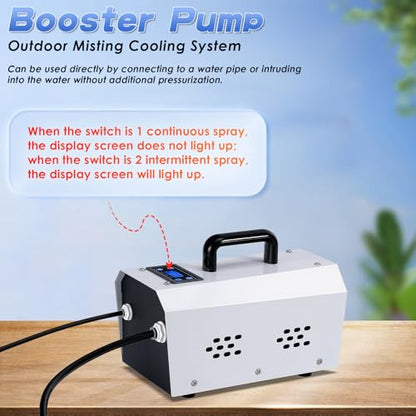 Portable Misting System, Outdoor Misting Cooling System, Misters for Outside Patio, Greenhouse, Garden, Farm, with Booster Pump and 20 Nozzles, The Device Can Regular Intermittent Work