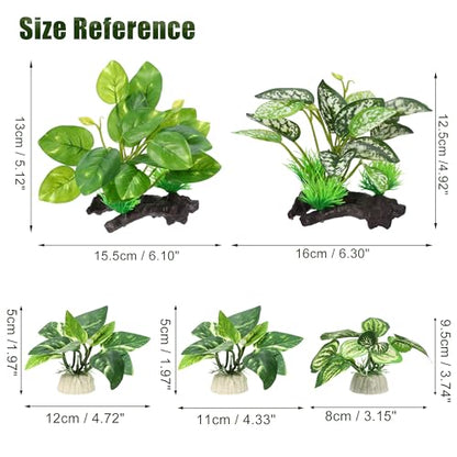 Silk Aquarium Plastic Plants Fish Tank Decor Driftwood for Fish Green 5pcs