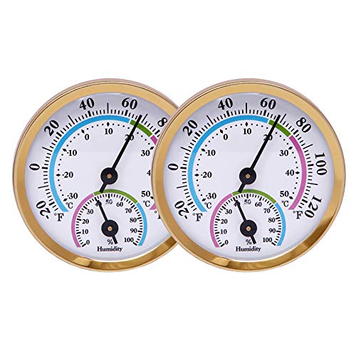 Mini Indoor Thermometer Hygrometer Analog 2 in 1 Temperature Humidity Monitor Gauge for Home, Room, Outdoor, Offices, Display Mechanical (No Battery Needed) (Gold-2 Pack, Gold-2 Pack) - color: Gold-2 Pack, size: Gold-2 Pack