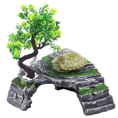 Reptile Box Shelter Terrarium Hideout Caves Turtle Ramp Basking Platform Habitat Decor Humidify Hide Cave Resin Rock - size: M
