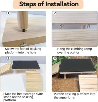 Bearded Dragon Basking Platform with Climbing Ramp,Leopard Gecko Basking Platform with Slate Stone,Reptile Basking Rock Hide Cave Climibng Accessories for Turtle,Snake,Lizard(15.7×7.9×4.7IN) - size: XXL - 15.7"D x 7.9"W x 4.7"H