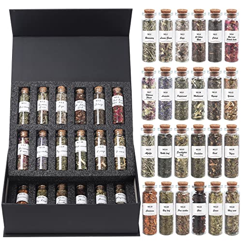 HNSHAG Witchcraft Supplies Herbs and Flowers Kit, 24pack Dried Herb for Spell Jars, Witchy Beginners, Witchcraft Altar Supplies and Decor, Rose Cinnamon Spiritual Herb for Witchy Gifts for Women - size: 15ml 24pack