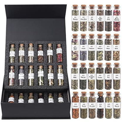 HNSHAG Witchcraft Supplies Herbs and Flowers Kit, 24pack Dried Herb for Spell Jars, Witchy Beginners, Witchcraft Altar Supplies and Decor, Rose Cinnamon Spiritual Herb for Witchy Gifts for Women - size: 15ml 24pack