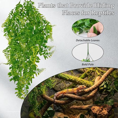 8 Pcs Reptile Plants for Terrarium Bearded Dragon Tank Accessories Artificial Hanging Reptile Vine Jungle Climbing Plant Vines Terrarium Decorations for Snakes Geckos Lizards Chameleons