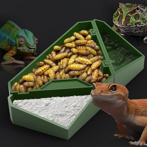Bearded Dragon Tank Accessories, 3-in-1 Reptile Bowl with Dismountable Section for Food Water and Powder, Gecko Feeding Ledge, Reptile Tank Accessories for Bearded Dragon, Chameleon, Gecko, Frog