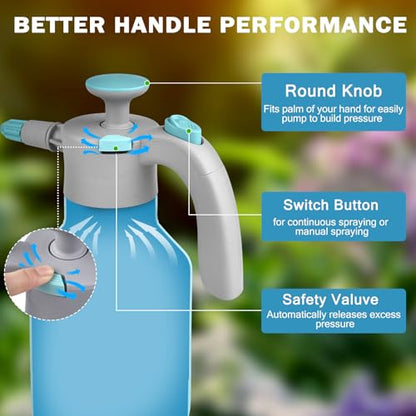 Garden Hand Pump Sprayer 1/2 Gallon Pump,68 Oz Handheld Pressure Sprayer with Safety Valve,Adjustable Nozzle,360° Extended Spray Rod,Ideal for Plants Watering,Fertilizing,Cleaning (68ounce,2L)