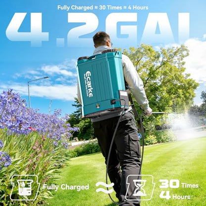 Battery Backpack Sprayer Compatible with Makita 18V Battery (Tool Only) 4.2 Gallon with Auto Mixer, 0–100PSI Adj, Leak-Proof Metal Telescopic Wand 42", 6 Nozzles, Ergonomic Strap Ecarke Garden Sprayer - color: Blue