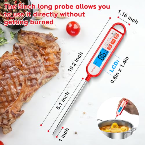 Digital Instant Read Meat Thermometer Kitchen Cooking Food Candy Thermometer for Oil Deep Fry BBQ Grill Smoker Thermometer by AikTryee - color: Black Red-SR807