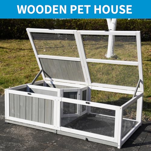 Tortoise Habitat Indoor Wooden Tortoise House, Turtle Enclosure Outdoor Reptile Cage with Removable Bottom,Openable Roof Activity Area and Removable Tray Lizard