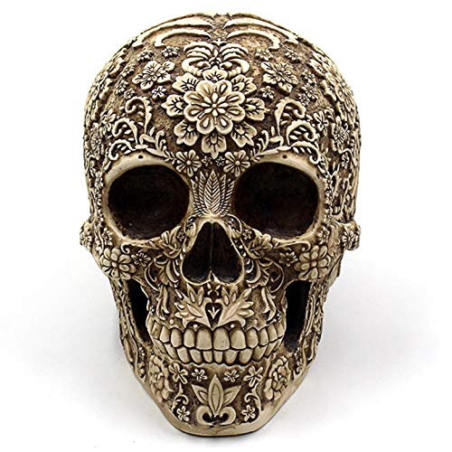 UJOY Creative Skull Flowers Sculpture 8.1'' Human Head Skeleton Statue Collectible Halloween Decoration Home Decor