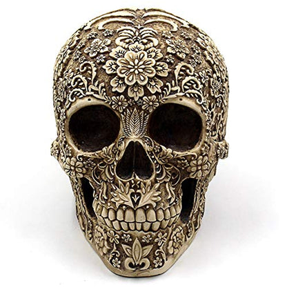 UJOY Creative Skull Flowers Sculpture 8.1'' Human Head Skeleton Statue Collectible Halloween Decoration Home Decor