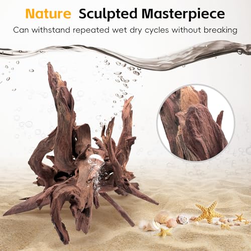 EFFIELER Natural Driftwood for Aquarium Decor – Unique Size Real Wood Branches for Fish Tank, Reptile Habitat, Terrarium, Hermit Crab, Shrimp Tank,Safe for Aquatic Pets (13-18 INCH, Mopani Driftwood) - size: 13-18 INCH