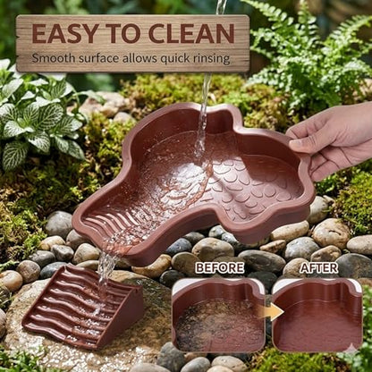 Large Turtle Water Bowl, Reptile Bathing Pool Tortoise Water Dish Bearded Dragon Water Fountain Non-Slip Reptile Food Dish for Tortoise Gecko Lizard Snake Terrarium Habitat, Plastic, Red - color: Red