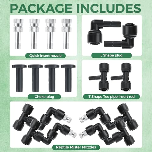 4 Pack 1/4'' Reptile Mister Nozzles, Reptile Fine Mist Foggers for Full Water Coverage, Replacement Micro Spray Nozzles for Terrarium Tanks