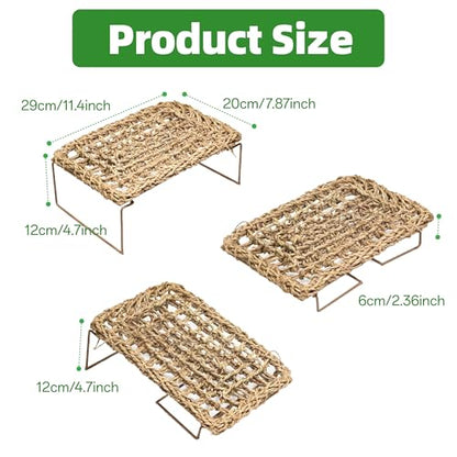 Bearded Dragon Hammock & Reptile Bed - Adjustable Basking Platform with Metal Legs, Tank Accessories for Lizard, Gecko, Snake, Hermit Crab Habitat (Nature, Rectangle)