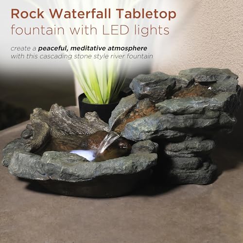 Alpine Corporation 20" Long Indoor/Outdoor River Rock Waterfall Tabletop Fountain with LED Lights - style: River Rock w/ LED's