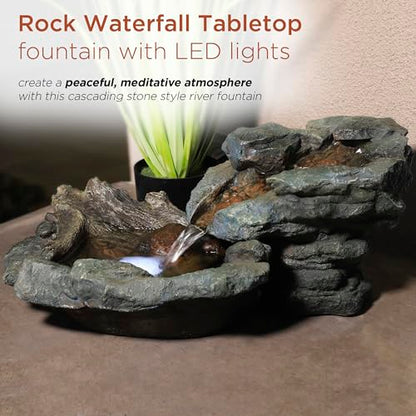 Alpine Corporation 20" Long Indoor/Outdoor River Rock Waterfall Tabletop Fountain with LED Lights - style: River Rock w/ LED's