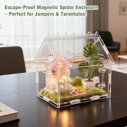 Magnetic Acrylic Spider Enclosure Kit - 5.9"x3.9"x5.1" Escape-Proof Terrarium for Jumping Spiders, Tarantulas & Mantis with Secure Magnetic Door & Ventilation - size: 5.9" x3.9 "x5.1"