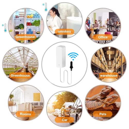 Smart Thermometer Hygrometer with Probe, WiFi Aquarium Temperature Humidity Gauge with App Remote Monitor, Indoor Refrigerator Thermometer Sensor, Data Storage&Export, Compatible with Alexa. 4PCS - style: 4PCS