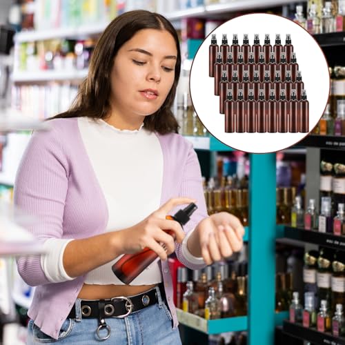 Eccliy 32 Pcs 8 oz Spray Bottles Fine Mist Cleaning Bottles Clear Empty Plastic Travel Sprayer Refillable Sprayer with Cap for Cleaning Solutions Oils Travel Perfumes(Amber,Clear) - color: Amber, style: Clear
