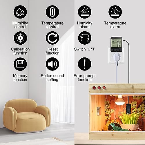 KETOTEK Humidity Controller Outlet Plug with Sensor, Digital Humidistat Switch 120V with Alarm for Greenhouse Mushroom Humidifier Dehumidifier