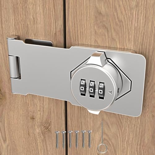 Keyless Combination Lock 3-Digit Combination Lock for Doors & Drawers Twist Knob Hasp Latch Lock with Password Code Zinc Alloy Latch for Kitchen Cabinets, Drawers, Cupboards (Silver) - color: Silver