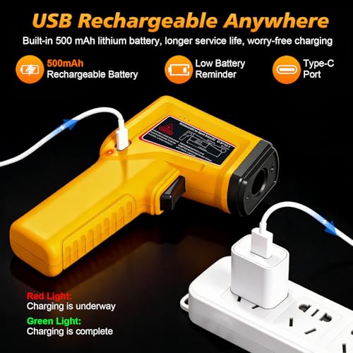 FKM Rechargeable Infrared Thermometer Gun,13-Point Laser Non-Contact Laser Thermometer Gun,High Precision,-58°F~1472°F,Digital IR Temperature Gun for Cooking,Griddle,Oven,HVAC,Automotive,Industrial - style: -58°F~1472°F (-50°C~800°C)