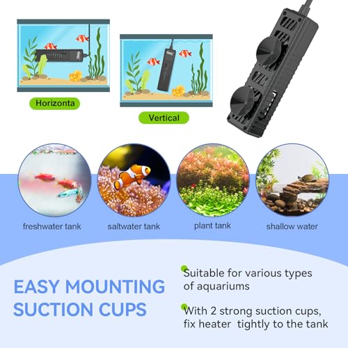 hygger Nano Aquarium Submersible Heater for 15-20 Gallon Fish Tank Betta Heater with Digital Display, Adjustable Temperature Controller 100Watt
