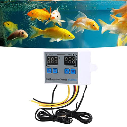 Digital Dual Display Temperature Humidity Controller Thermostat Switch with 10K Sensor for HVAC Greenhouse Reptile Terrarium 12V Power ABS Housing 1M Cable