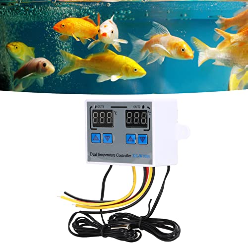 Dual Display Temperature Humidity Controller, Digital Thermostat Switch with 10K Sensor, Heating Cooling Thermostat for Greenhouse Reptile Tank, 12V Input Wide Range - 50℃ to