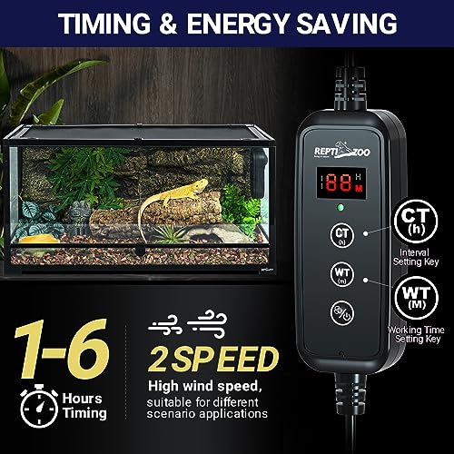 REPTI ZOO Reptile Glass Terrarium Air Purifier,Carbon Filter Reptile Dehumidifier Air Cleaner with Timing for Bearded Dragon,Lizard,Tortoise,Snake