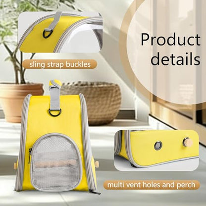 Bird Carrier, Portable Small Bird Parrot Parakeet Carrier with Standing Perch and Stainless Steel Tray, Side Access Window Collapsible (Yellow, Clear Windows) - color: Yellow