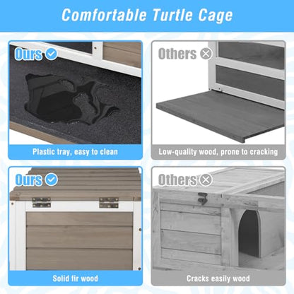 Gowoodhut Tortoise Habitat Tortoise Enclosure Tortoise House Reptile Habitat with Removable Legs Turtle Habitat for Indoors & Outdoors Lamp Holders Included Leakproof Tray Breeding Box Amphibians