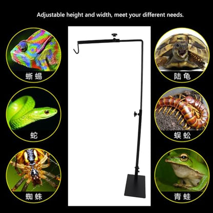 Adjustable Landing Light Lamp Stand Bracket, Reptile Heat Lamp Stand, Adjustable Height and Width Metal Bracket with Wire Casing for Tortoise Centipede Spider Enclosures
