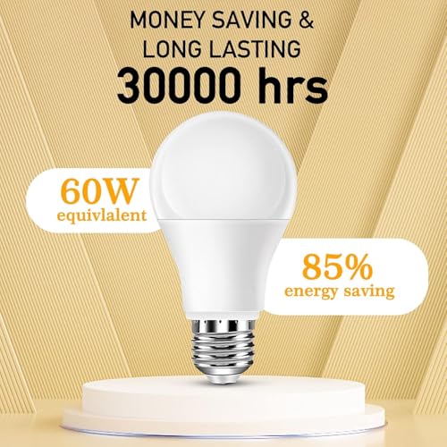 Full Spectrum Light Bulb, 6000K Natural Sunlight Bulbs, 9W 60W Equivalent LED Light Bulb, Natural Light Bulbs A19, E26/E27 LED Light Bulbs for Home, 2 Pack - color: 6000k Daylight, size: 2 Count (Pack of 1)