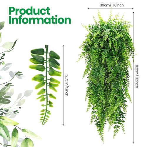 XunYee 28 Pcs Artificial Hanging Plants 32 Inch Plastic Fern Vine Fake Greenery Plant Faux Eucalyptus Vine for Wall Room Wedding Indoor Outdoor Decor, No Baskets(Boston Fern,Greenery, Eucalyptus) - style: Boston Fern,Greenery, Eucalyptus