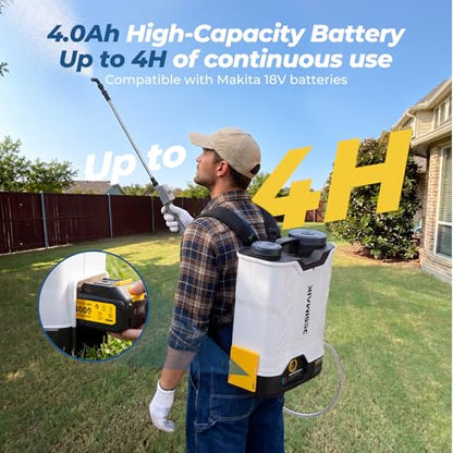 JESIMAIK Battery Powered Backpack Sprayer 4.8 Gallon, 4.0Ah Battery Electric Backpack Sprayer with Telescopic Wand & 5 Nozzles, 120 PSI Handle-Mounted Adjustable Pressure for Weed Lawn Garden